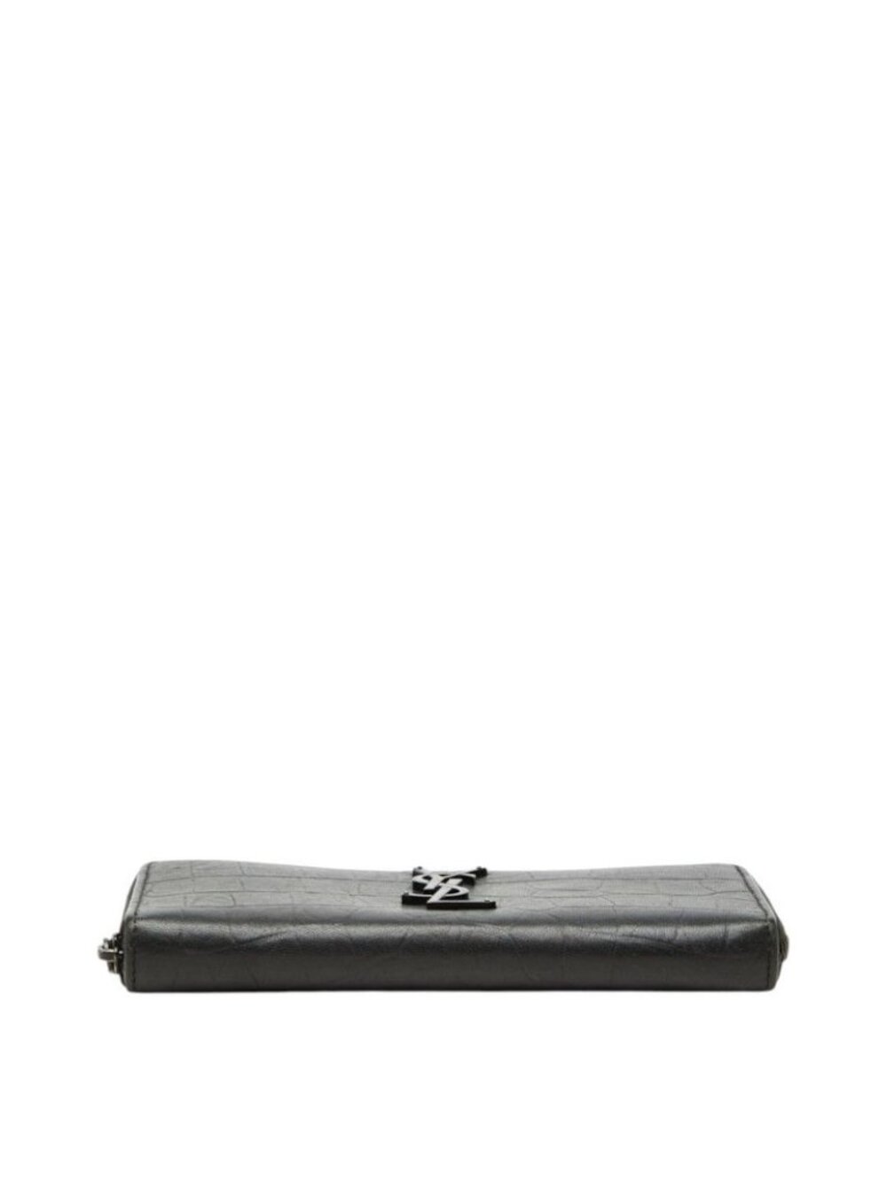Saint Laurent YSL Logo Embossed Cassandra Round Zip Wallet Black Leather - Picture 3 of 10